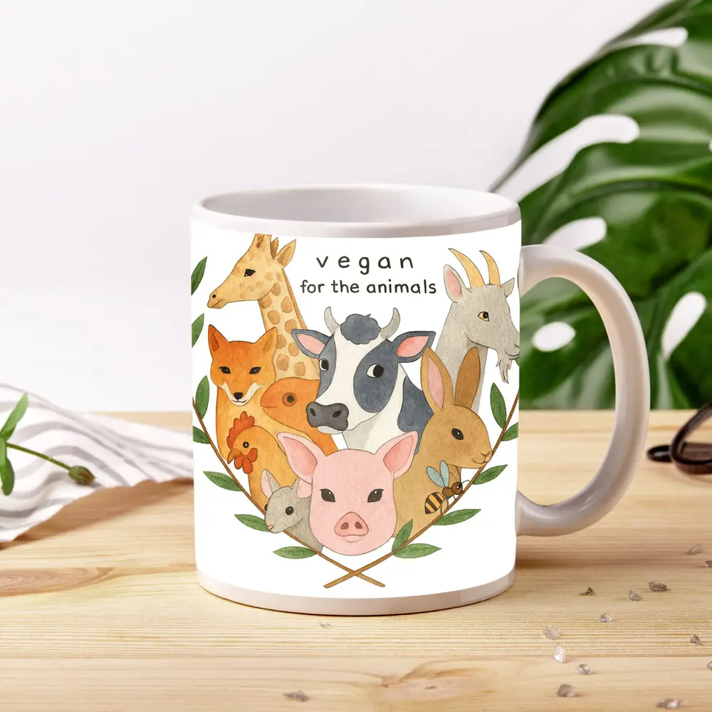 Vegan For The Animals Watercolor Art – Mugs