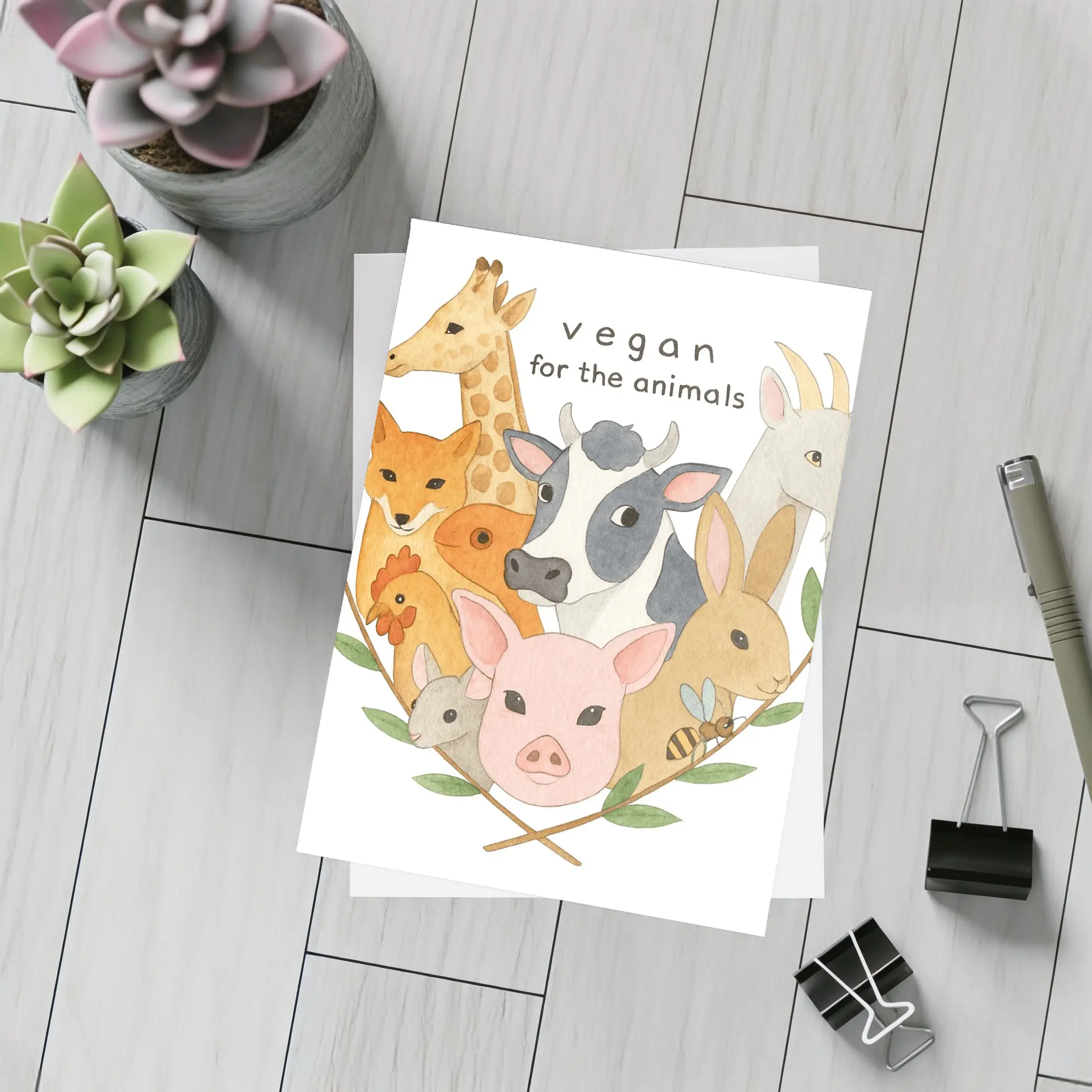 Vegan For The Animals Watercolor Art – Postcards
