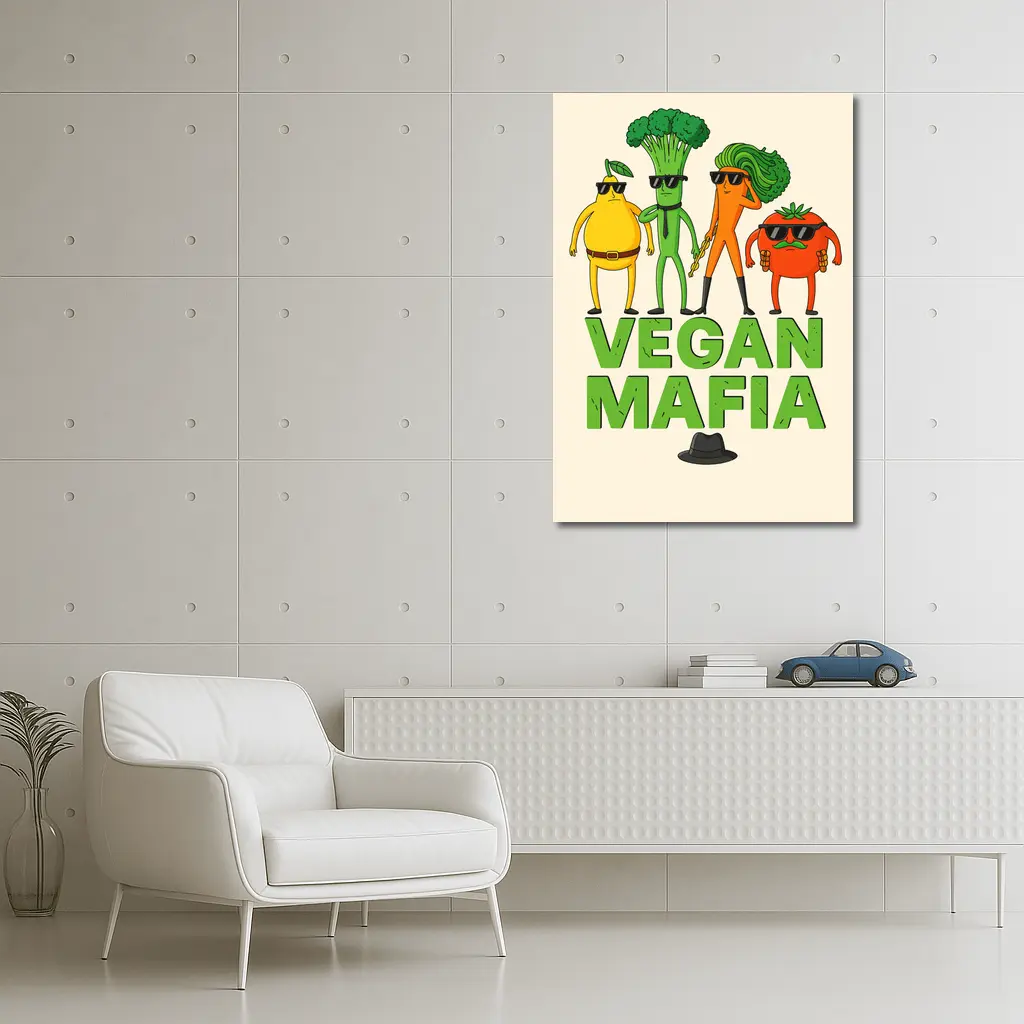 Vegan Mafia Funny Vegetable Characters Cartoon Art – Wall Art