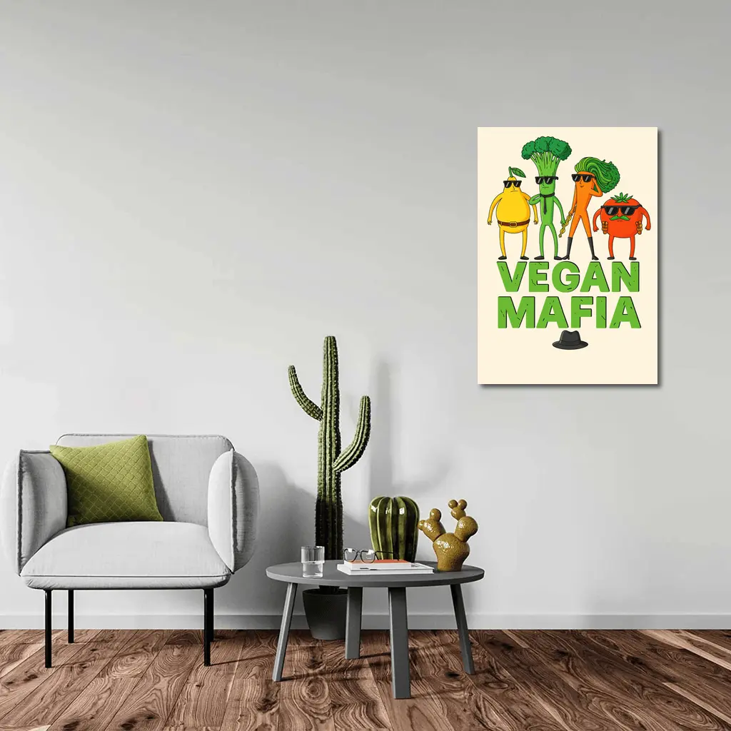 Vegan Mafia Funny Vegetable Characters Cartoon Art – Wall Art