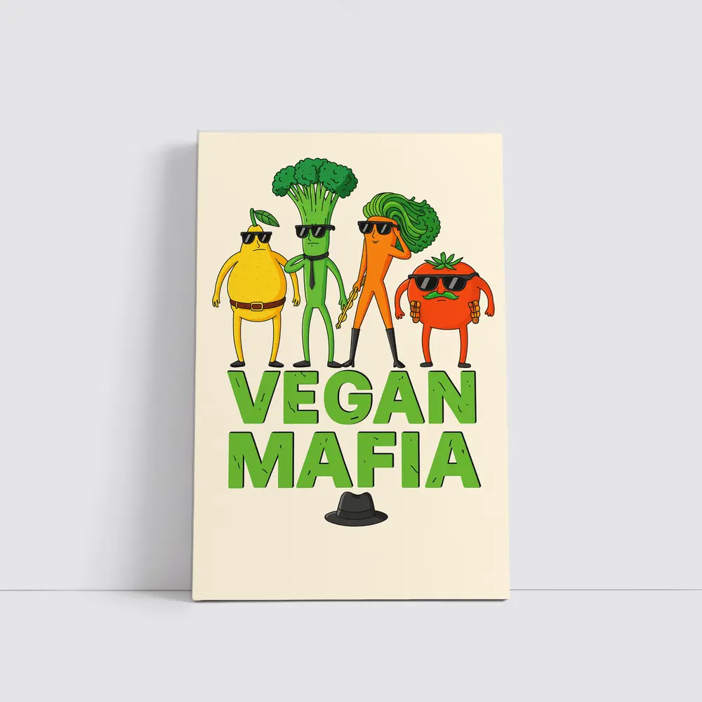 Vegan Mafia Funny Vegetable Characters Cartoon Art – Wall Art