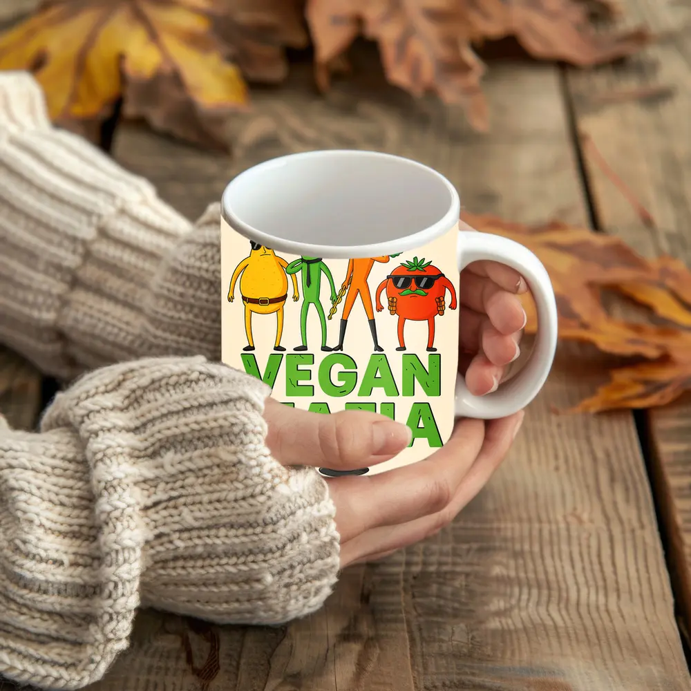 Vegan Mafia Funny Vegetable Characters Cartoon Art – Mugs