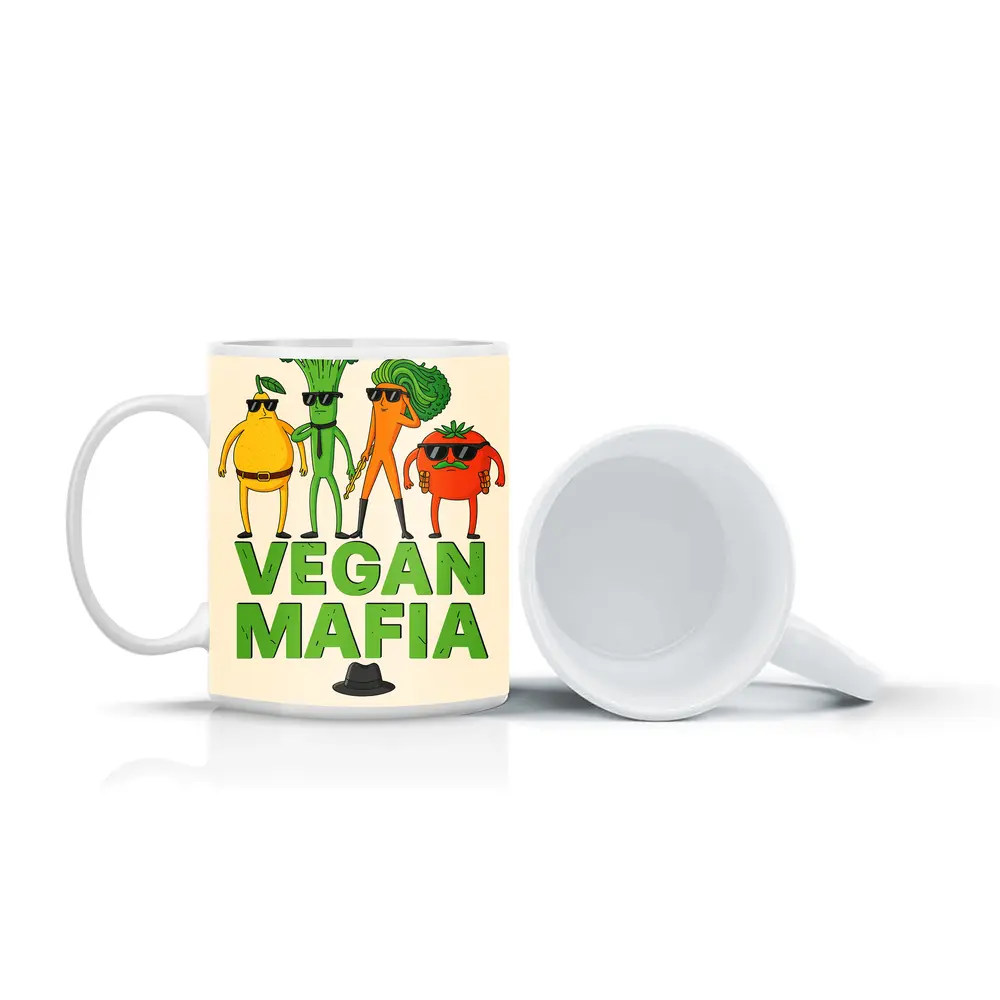 Vegan Mafia Funny Vegetable Characters Cartoon Art – Mugs