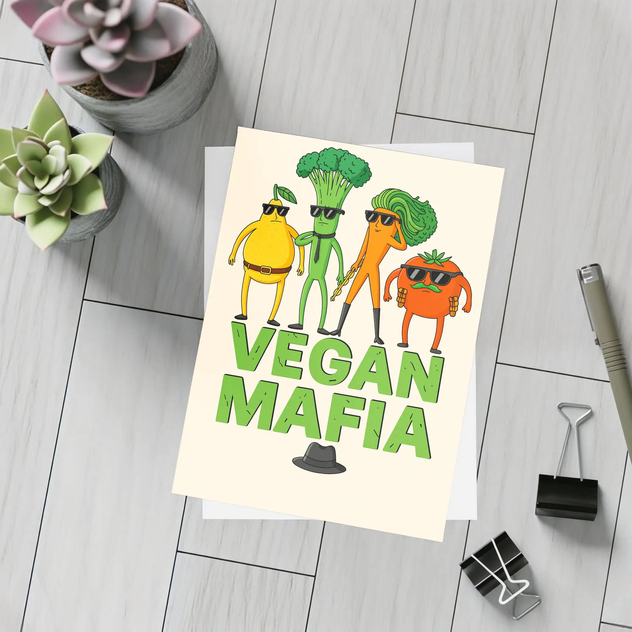 Vegan Mafia Funny Vegetable Characters Cartoon Art – Postcards
