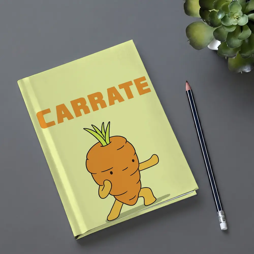 Funny Carrot Karate Cartoon Yellow Background – Notebooks