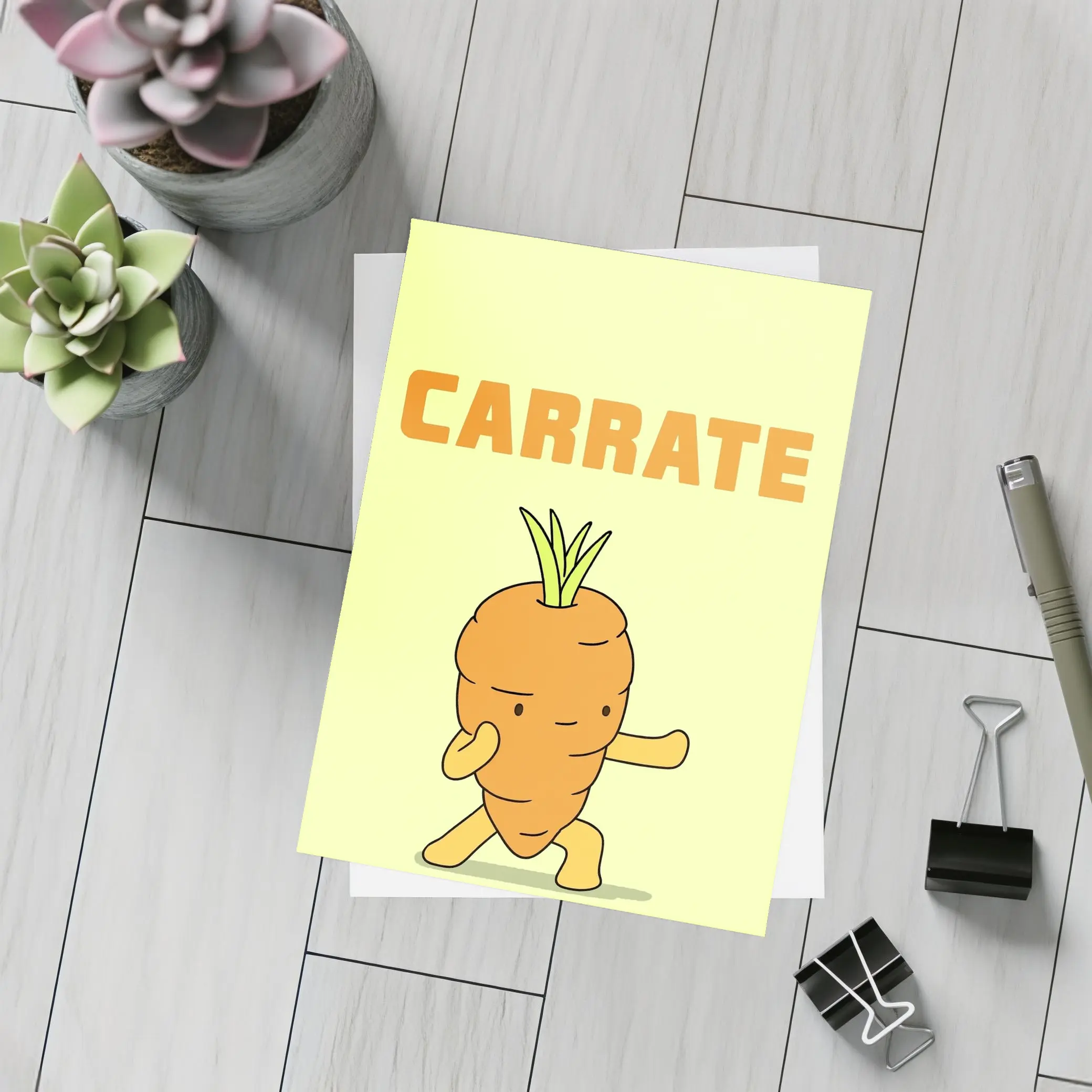 Funny Carrot Karate Cartoon Yellow Background – Postcards