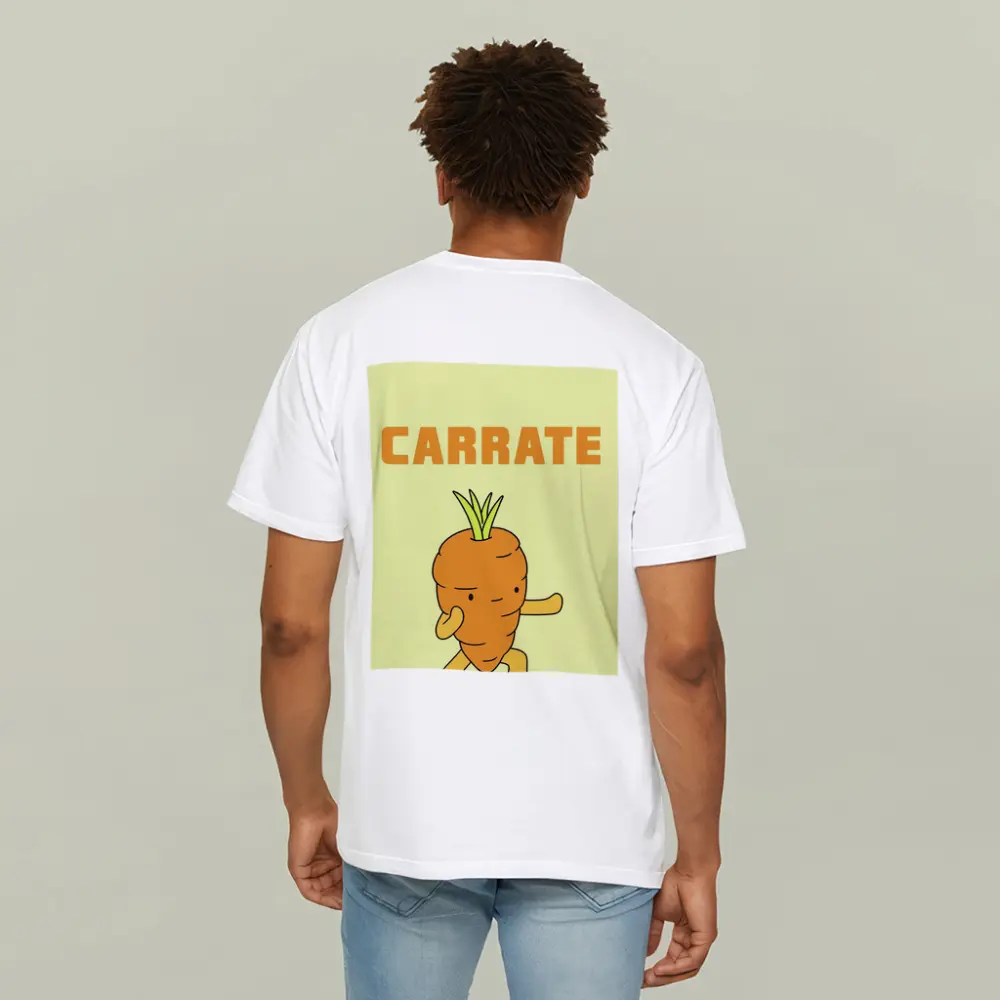 Funny Carrot Karate Cartoon Yellow Background – T-Shirts