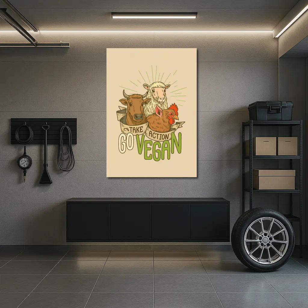Go Vegan Take Action Farm Animals Illustration – Wall Art