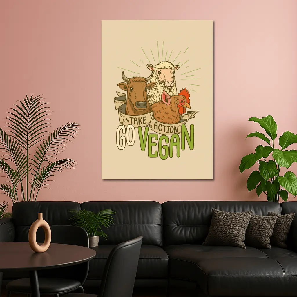 Go Vegan Take Action Farm Animals Illustration – Wall Art
