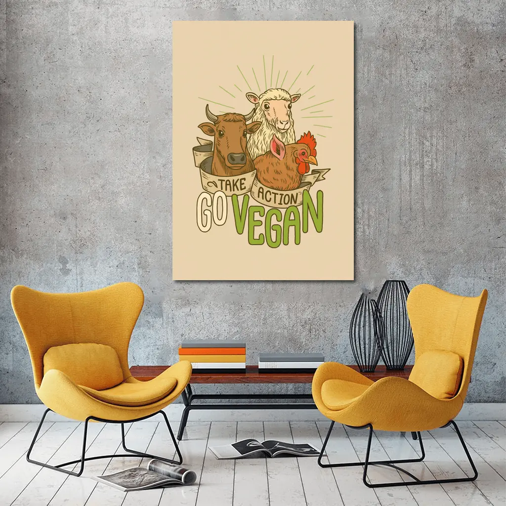 Go Vegan Take Action Farm Animals Illustration – Wall Art