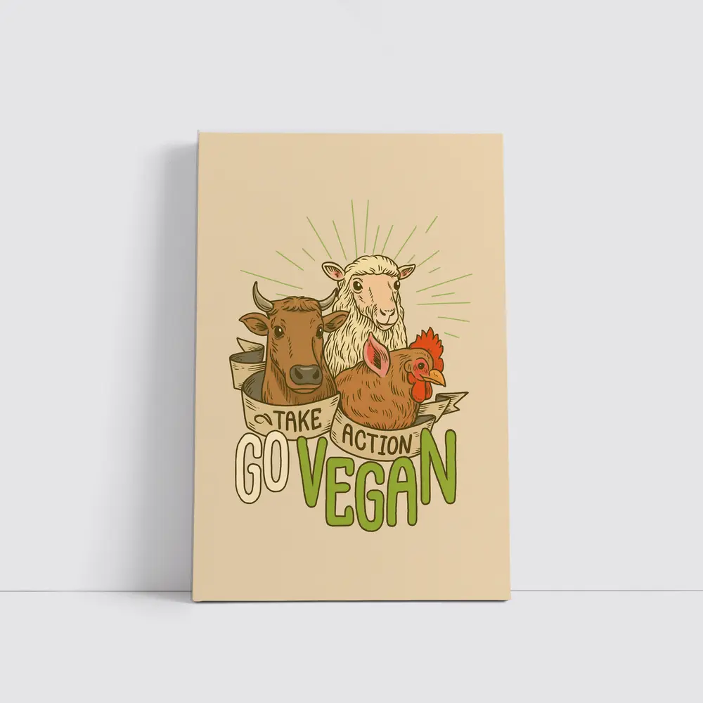 Go Vegan Take Action Farm Animals Illustration – Wall Art