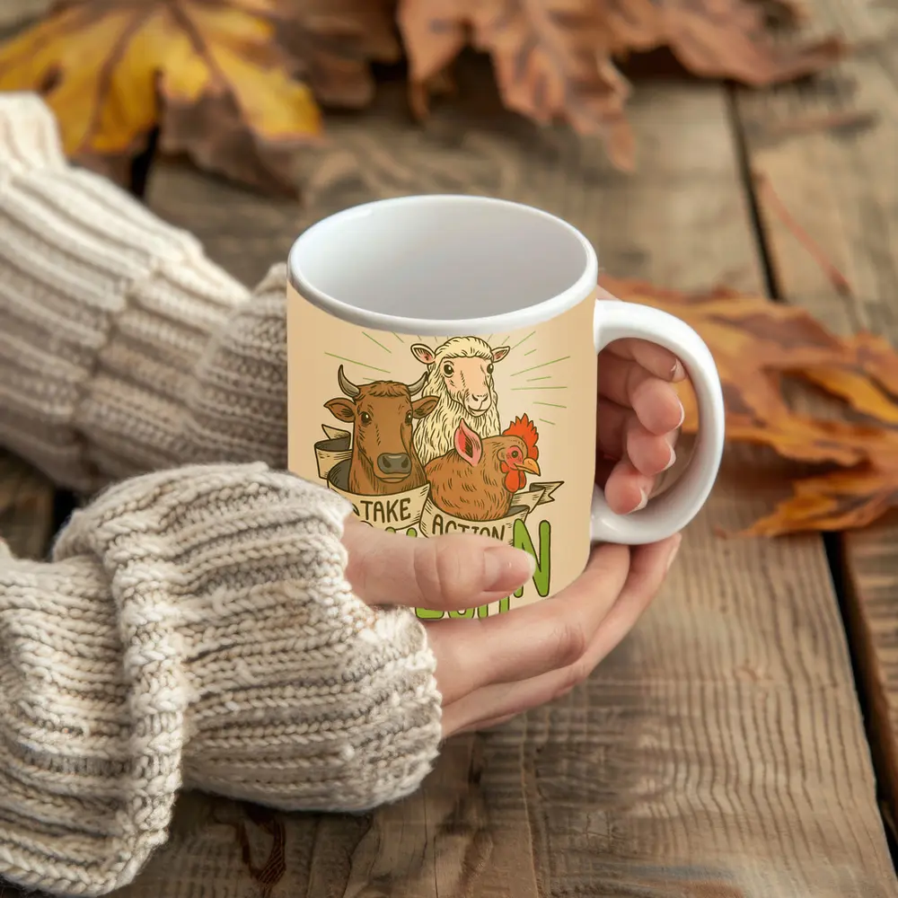 Go Vegan Take Action Farm Animals Illustration – Mugs