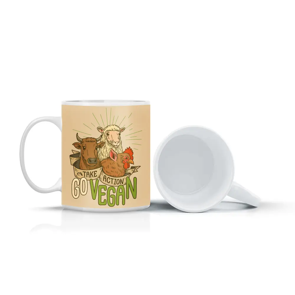 Go Vegan Take Action Farm Animals Illustration – Mugs