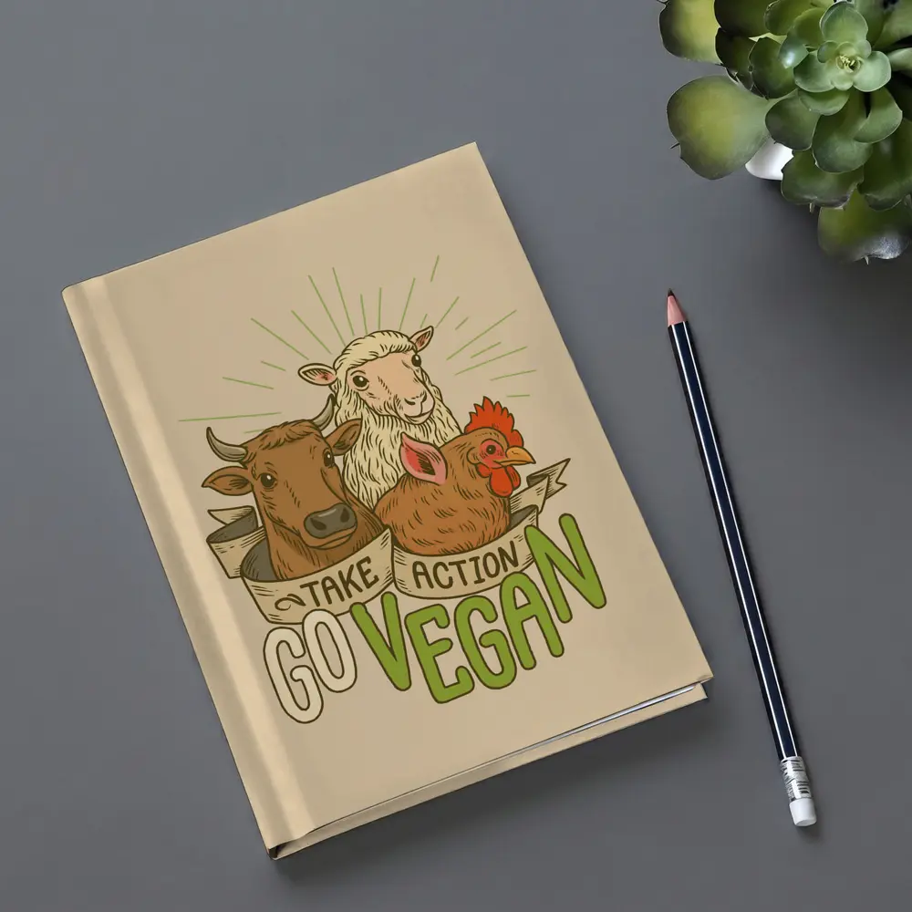 Go Vegan Take Action Farm Animals Illustration – Notebooks
