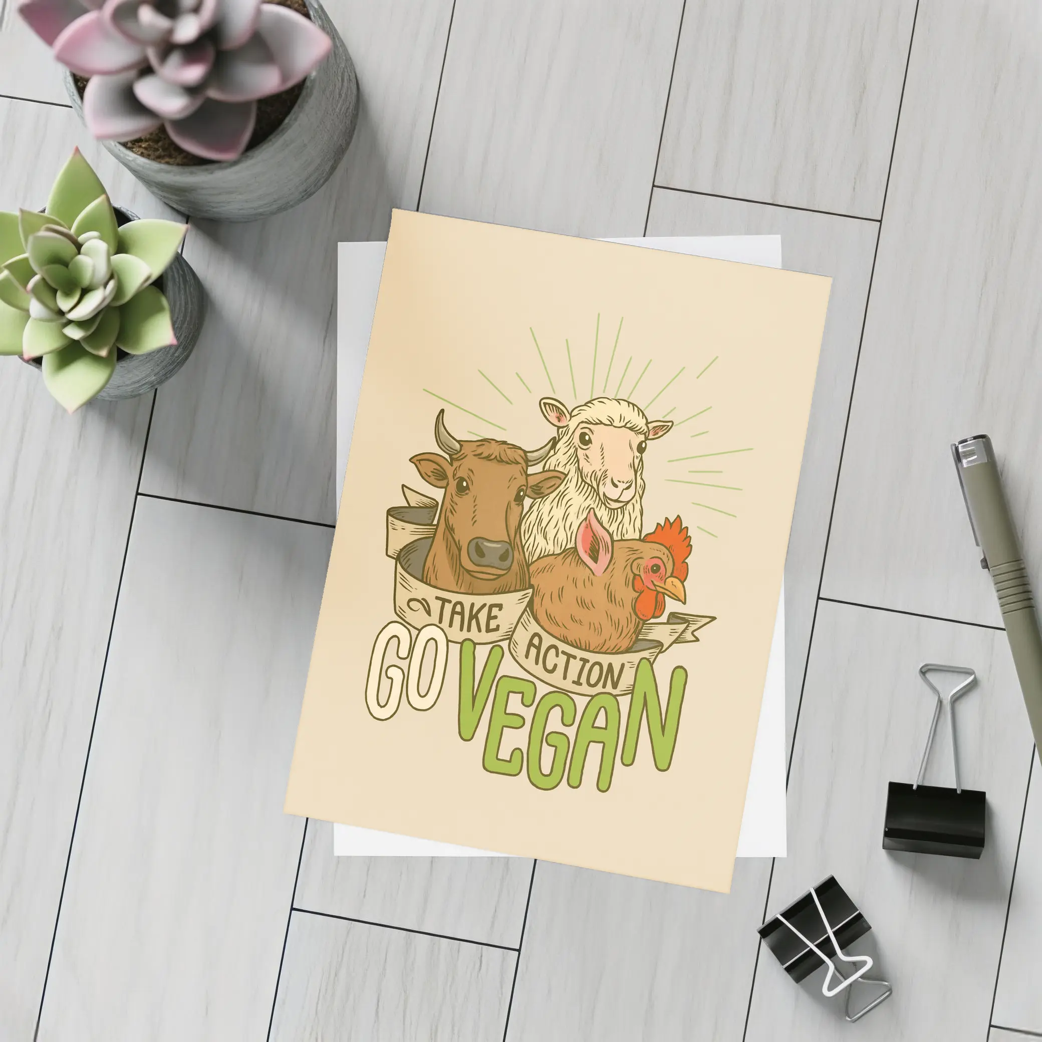 Go Vegan Take Action Farm Animals Illustration – Postcards