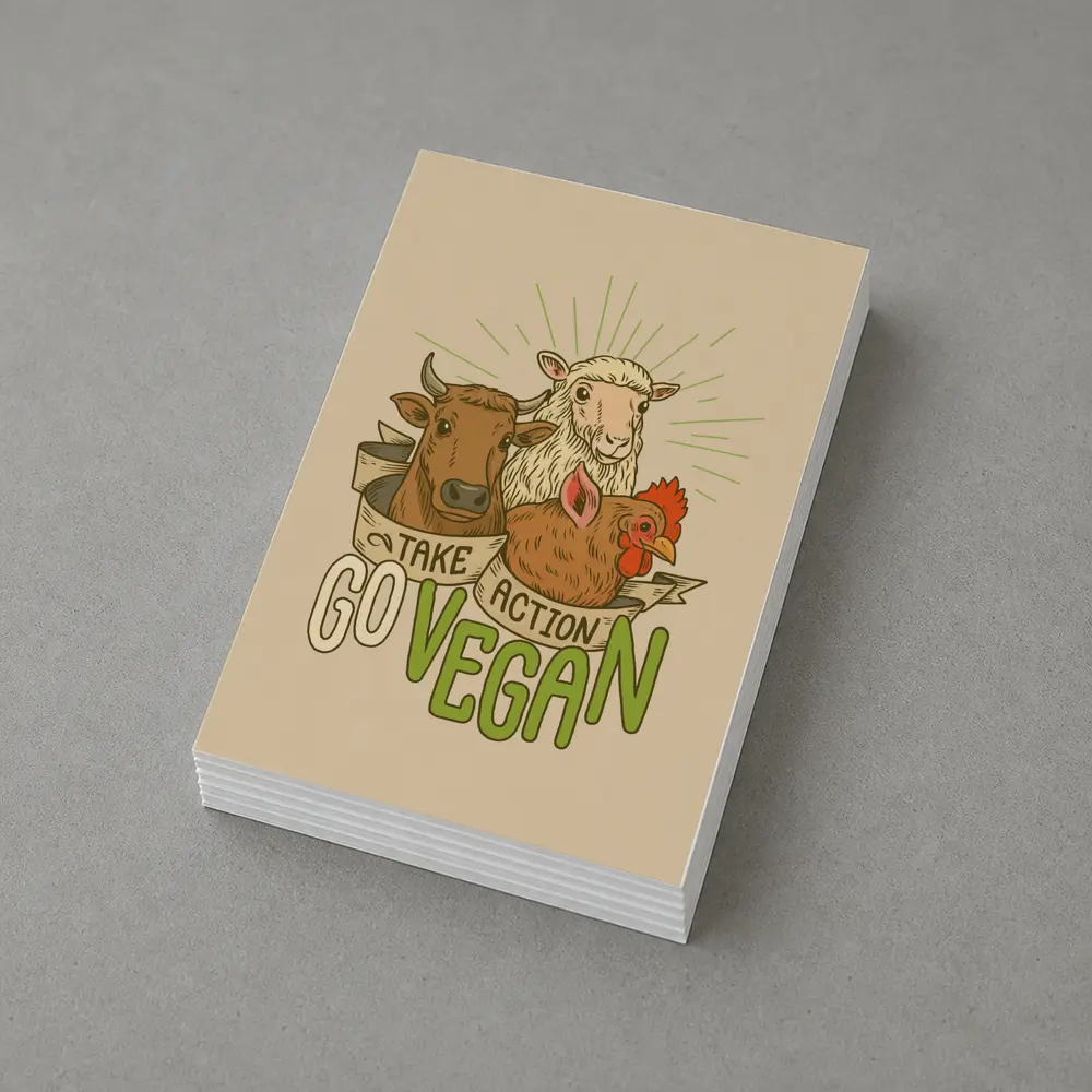 Go Vegan Take Action Farm Animals Illustration – Postcards