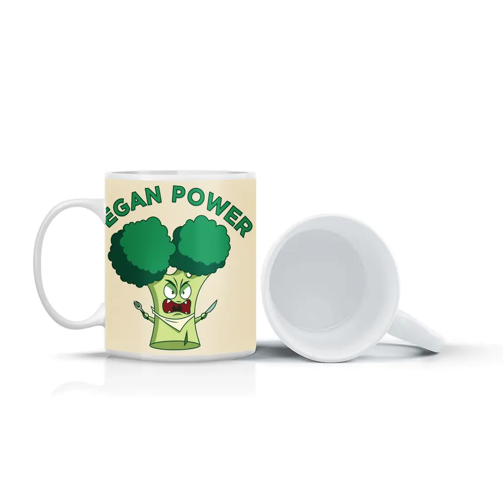 Angry Broccoli Character Vegan Power Art – Mugs