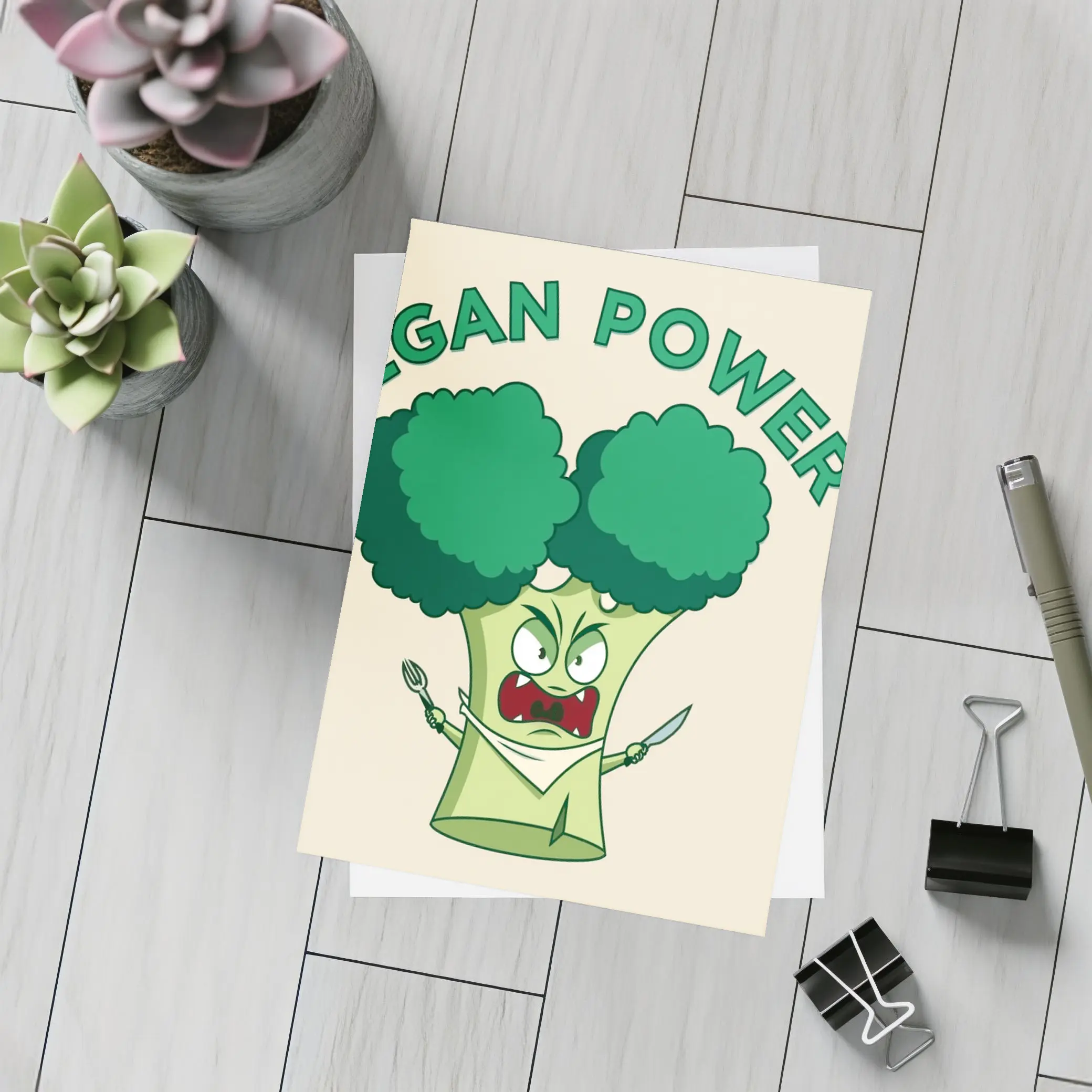 Angry Broccoli Character Vegan Power Art – Postcards