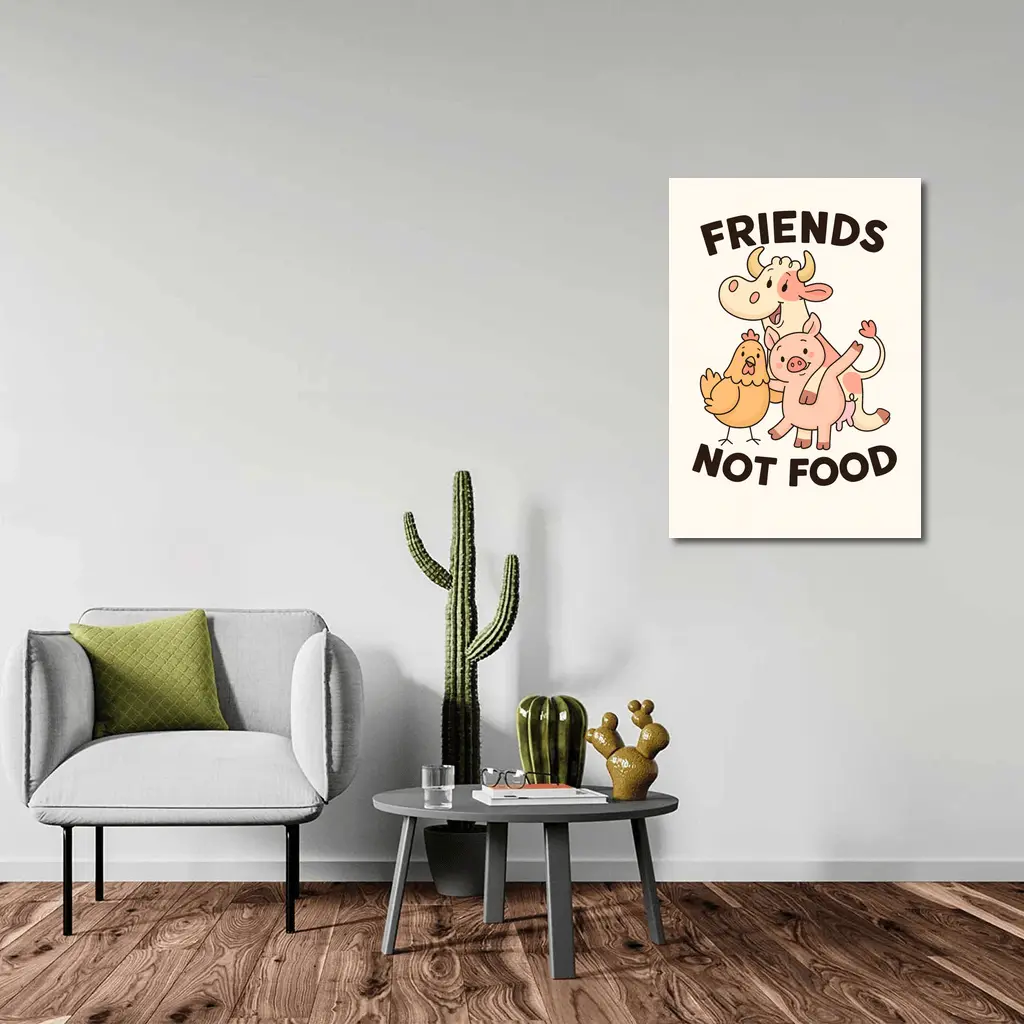 Friends Not Food Cute Farm Animals Cartoon – Wall Art
