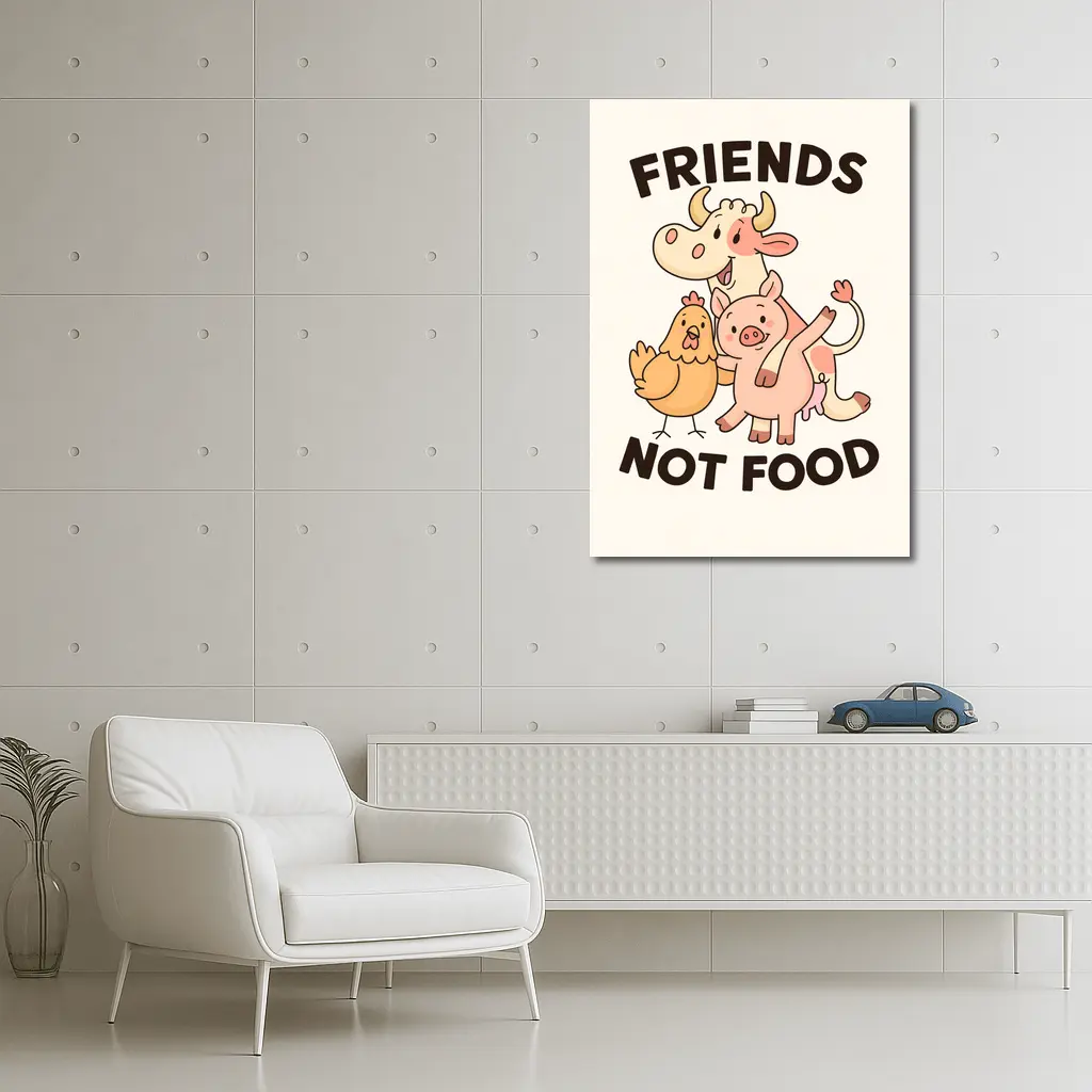 Friends Not Food Cute Farm Animals Cartoon – Wall Art