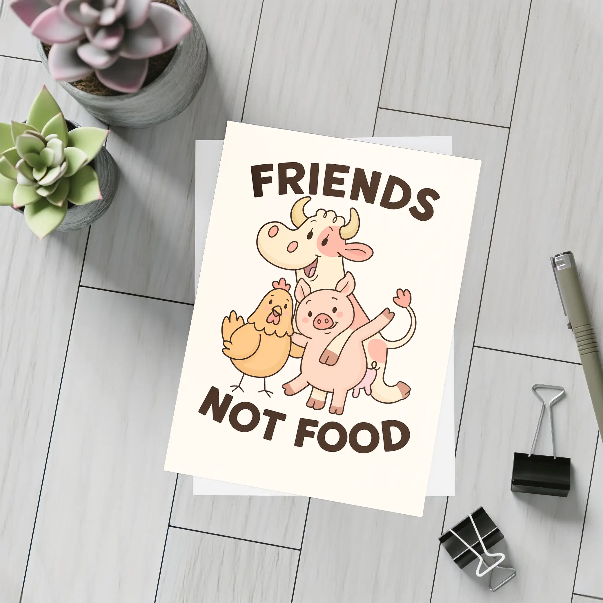 Friends Not Food Cute Farm Animals Cartoon – Postcards