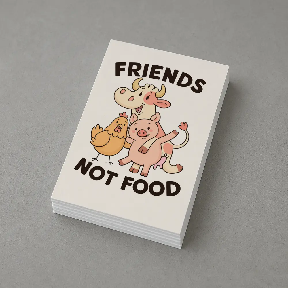 Friends Not Food Cute Farm Animals Cartoon – Postcards
