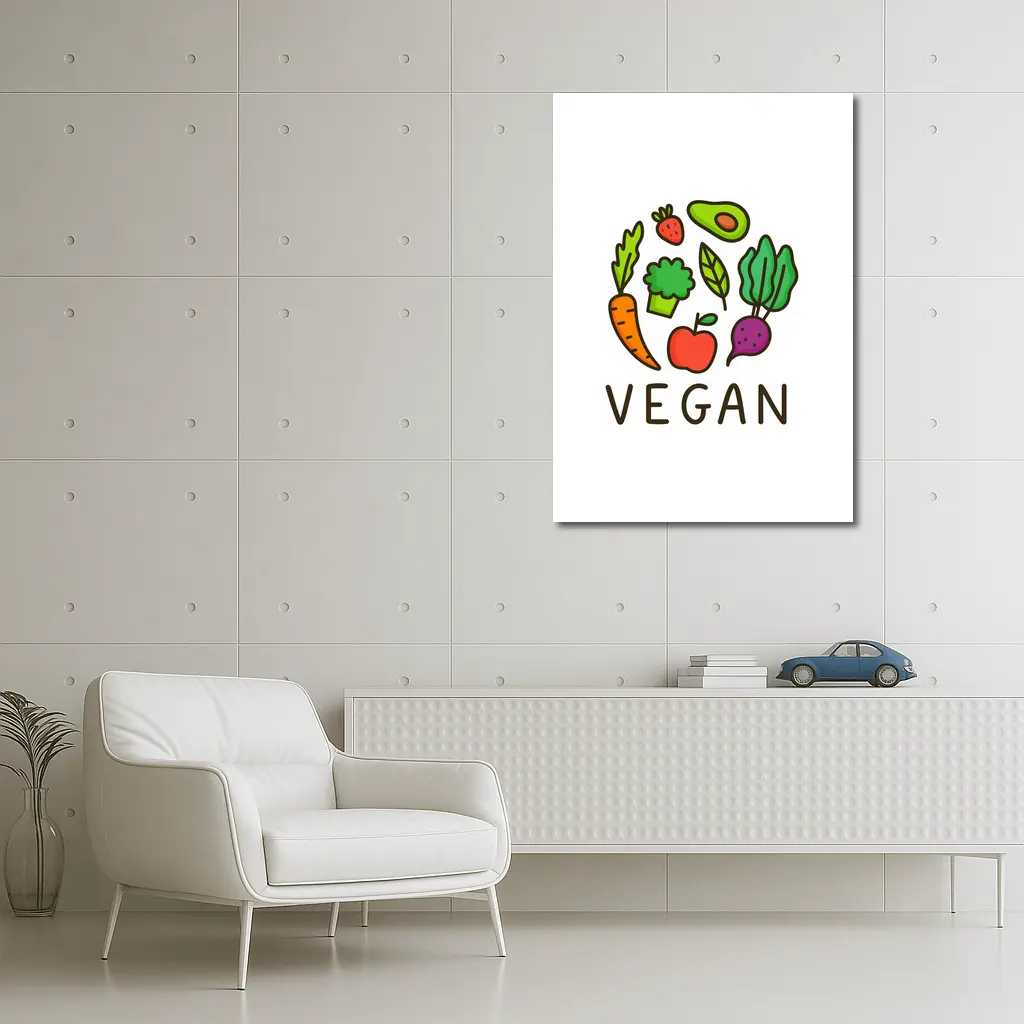 Vegan Vegetables Fruit Circle Illustration White Background – Wall Art