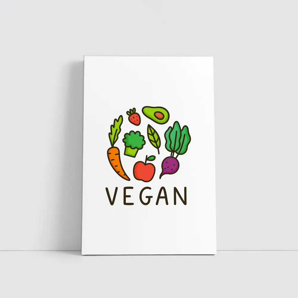 Vegan Vegetables Fruit Circle Illustration White Background – Wall Art