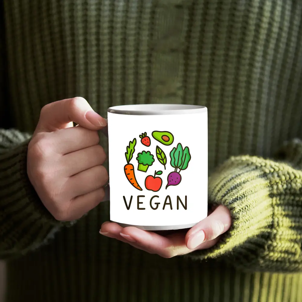 Vegan Vegetables Fruit Circle Illustration White Background – Mugs