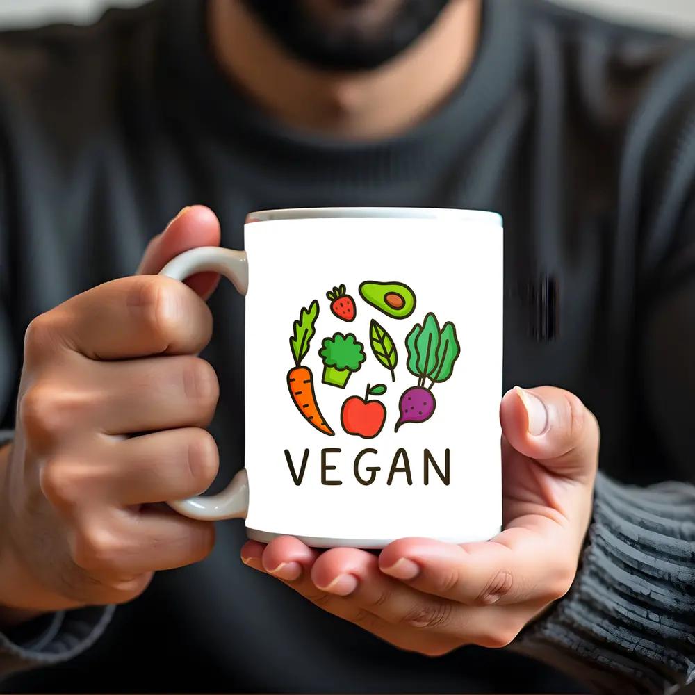 Vegan Vegetables Fruit Circle Illustration White Background – Mugs