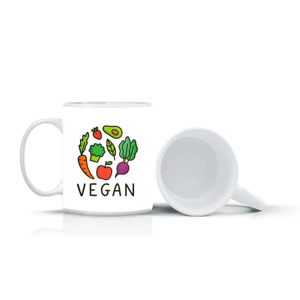 Vegan Vegetables Fruit Circle Illustration White Background – Mugs