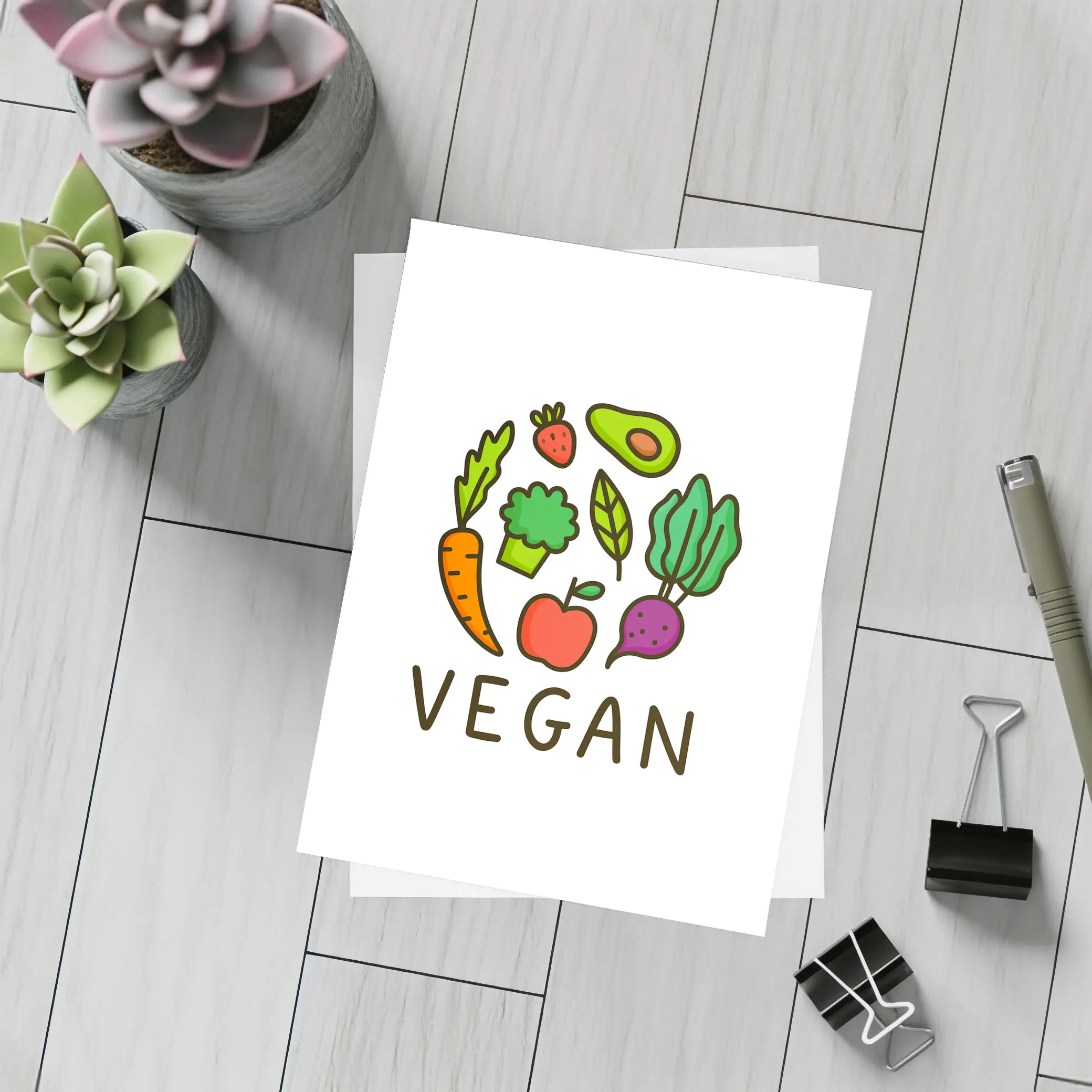 Vegan Vegetables Fruit Circle Illustration White Background – Postcards