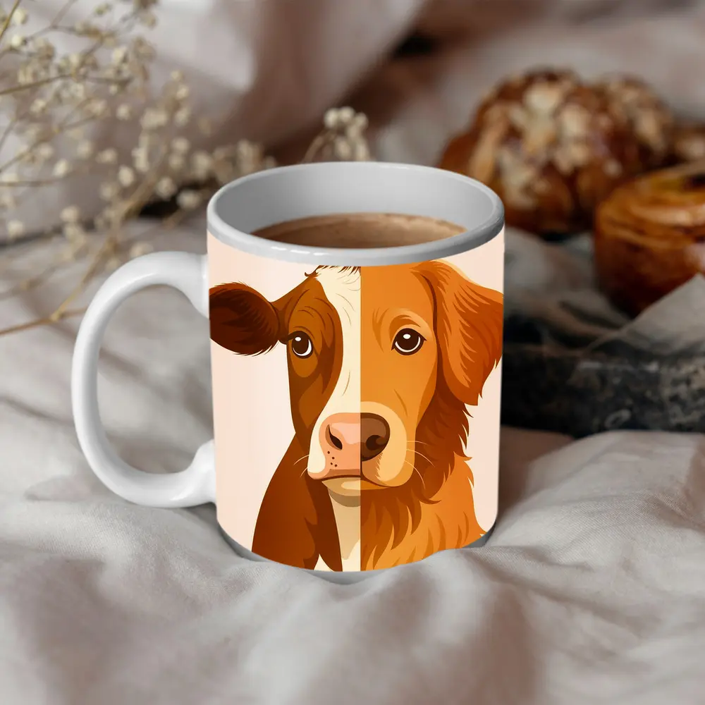 No Difference Cow Dog Split Face Art – Mugs