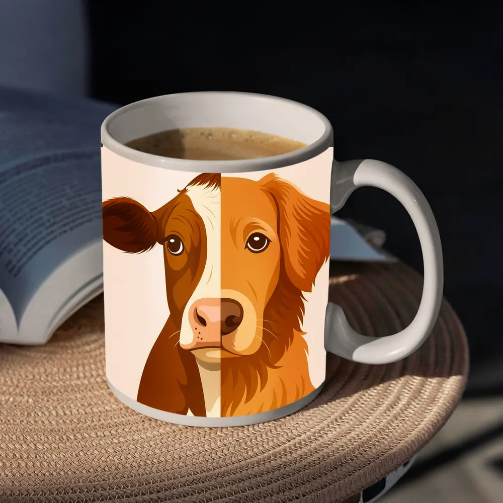 No Difference Cow Dog Split Face Art – Mugs