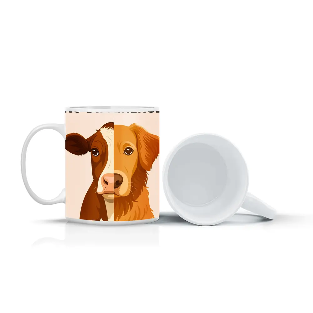 No Difference Cow Dog Split Face Art – Mugs