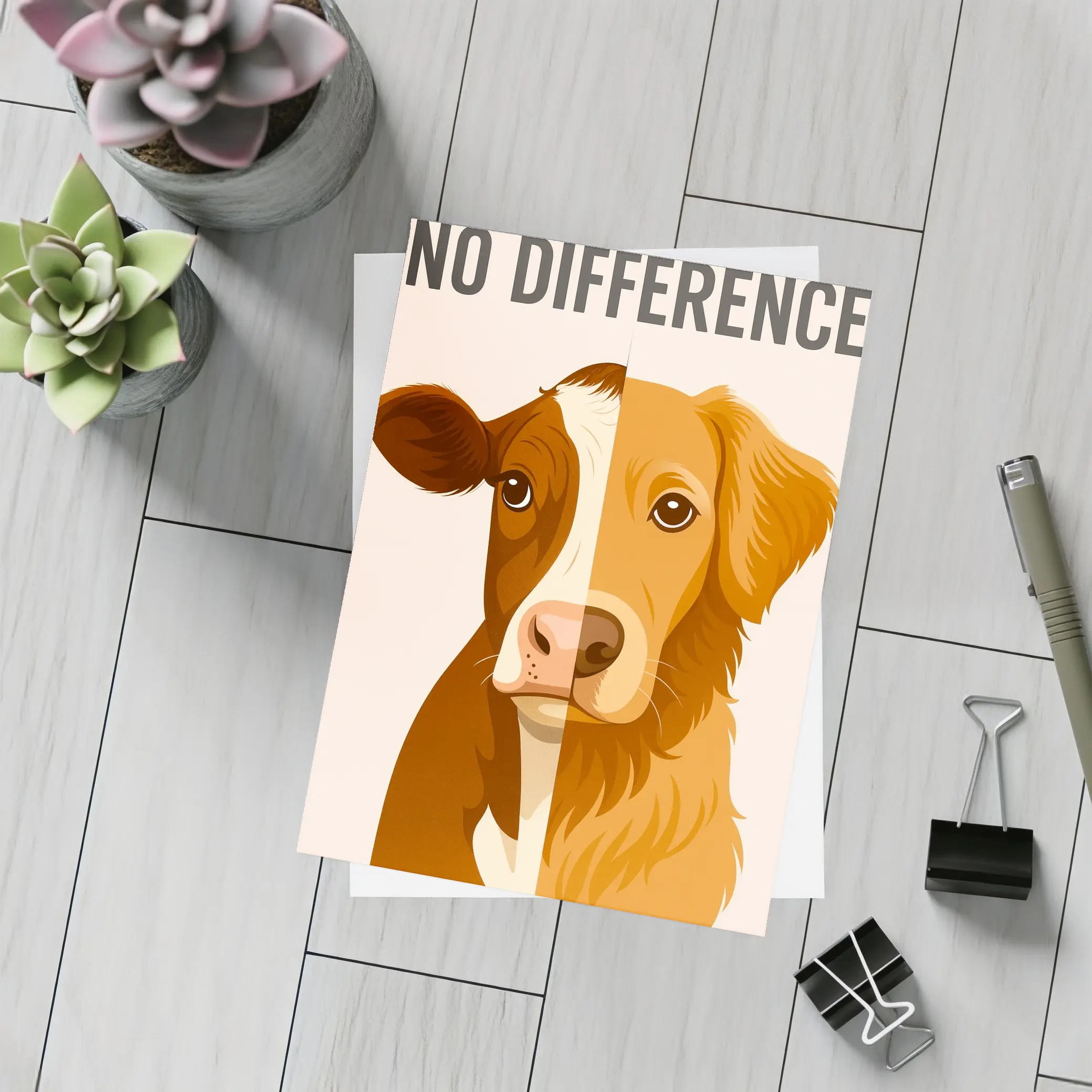 No Difference Cow Dog Split Face Art – Postcards
