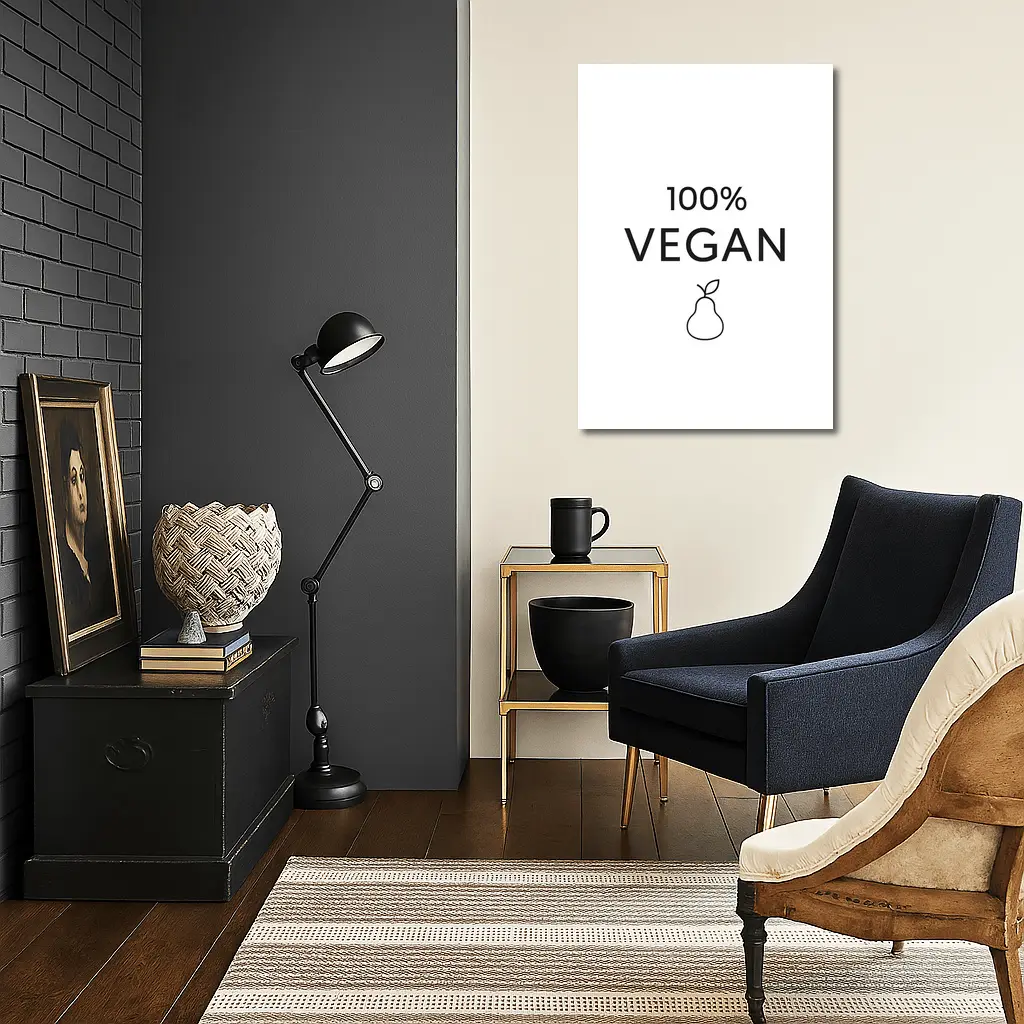 100 Percent Vegan Text Pear Icon White – Wall Art