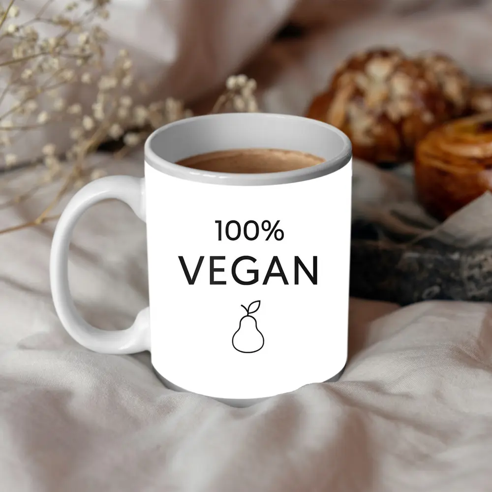 100 Percent Vegan Text Pear Icon White – Mugs