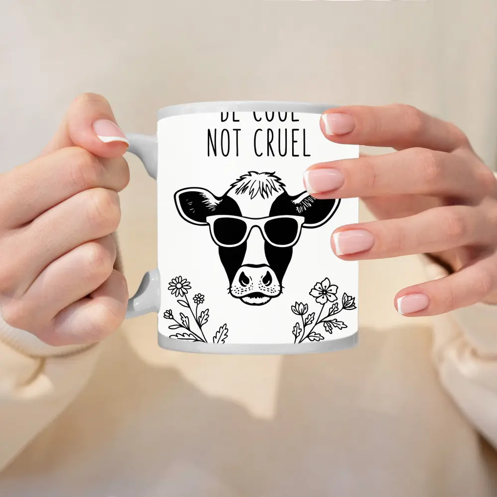 Be Cool Not Cruel Cow Sunglasses Floral – Mugs