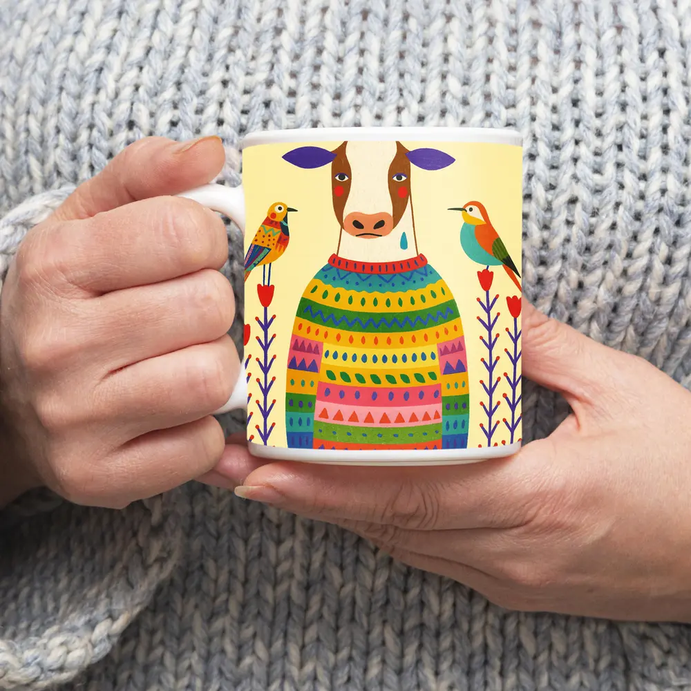 Go Vegan Cow Colorful Sweater Folk Art – Mugs