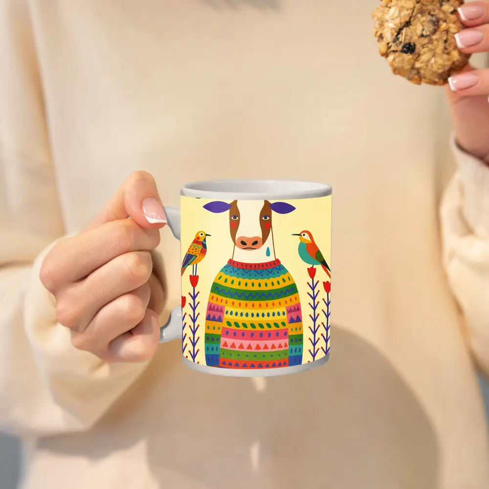 Go Vegan Cow Colorful Sweater Folk Art – Mugs
