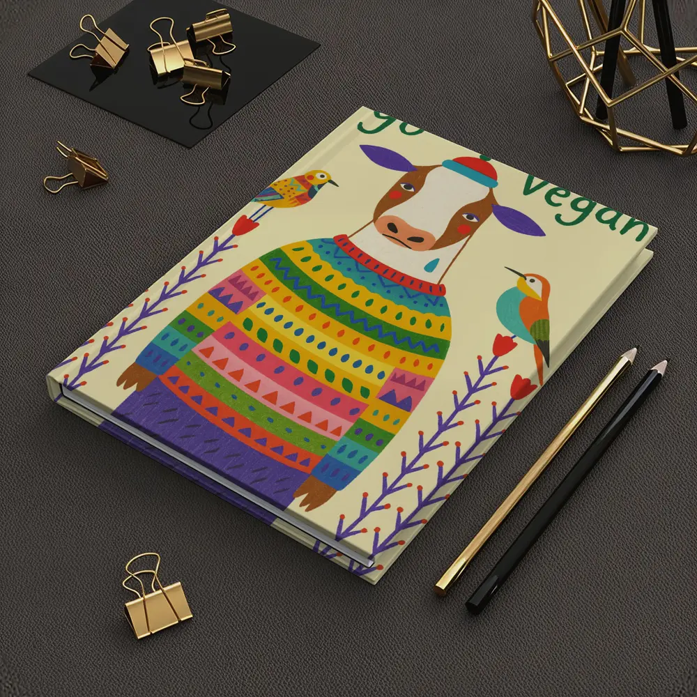 Go Vegan Cow Colorful Sweater Folk Art – Notebooks