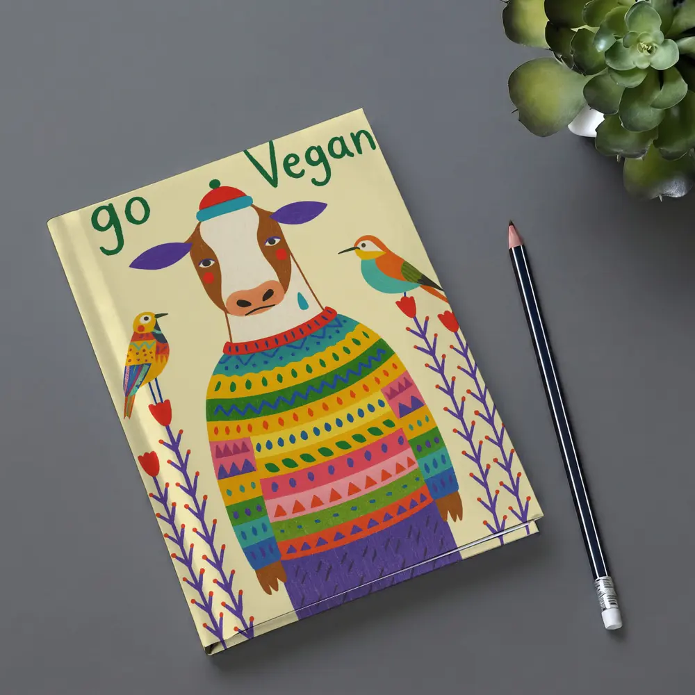 Go Vegan Cow Colorful Sweater Folk Art – Notebooks