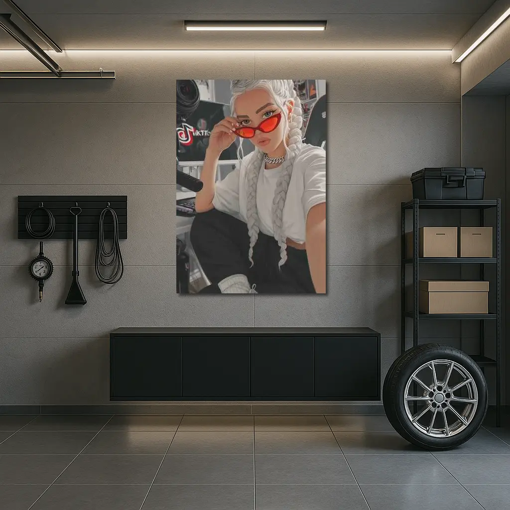 Anime Girl White Braids Red Sunglasses – Wall Art