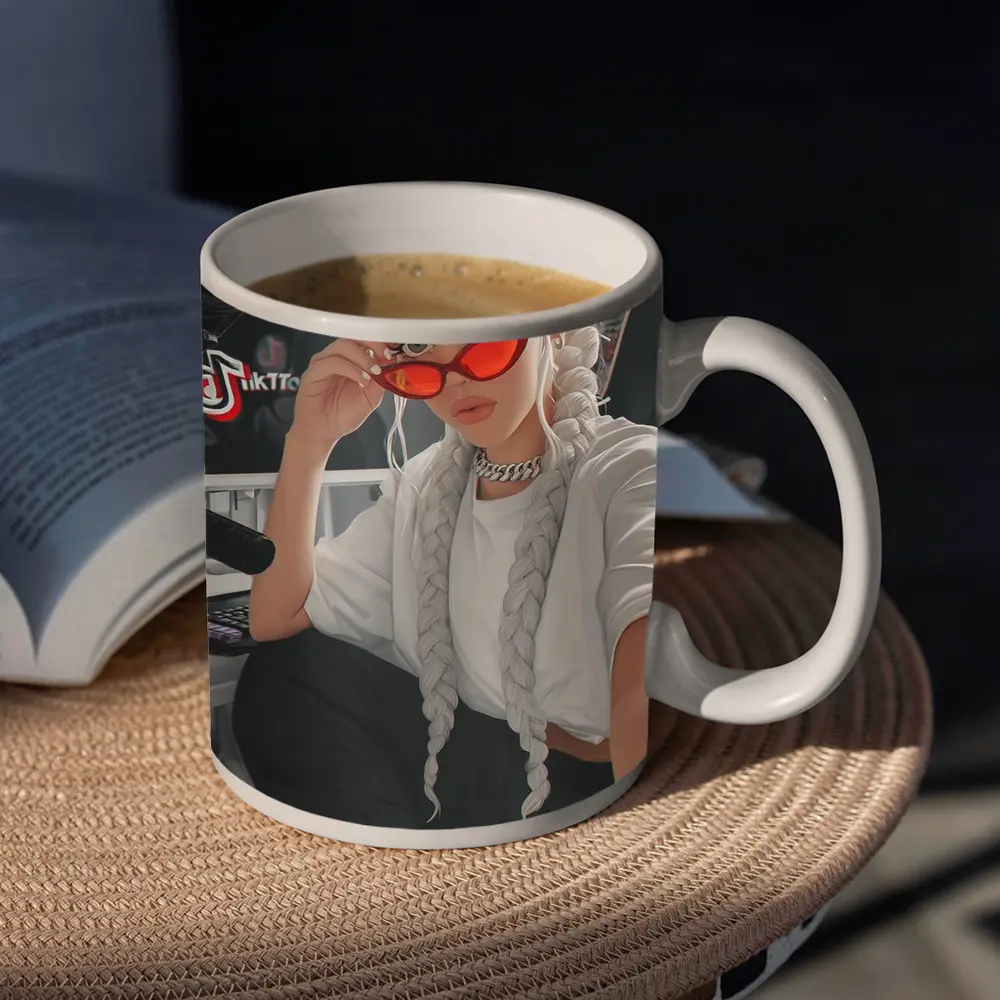 Anime Girl White Braids Red Sunglasses – Mugs