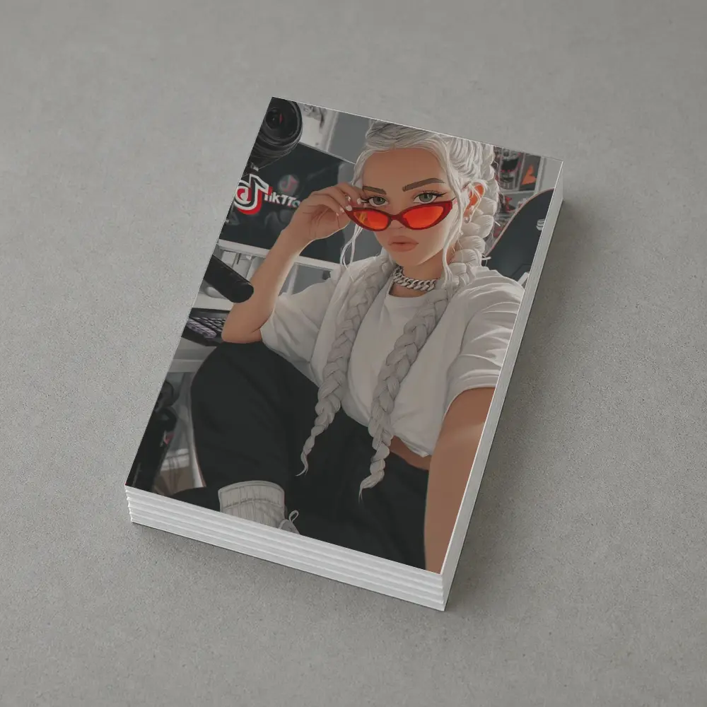 Anime Girl White Braids Red Sunglasses – Postcards