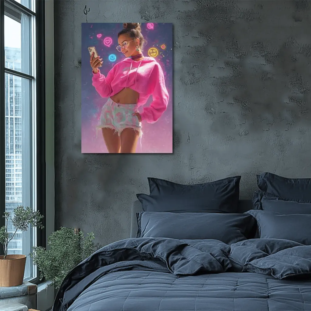 Trendy Girl Neon Social Media Digital Art – Wall Art