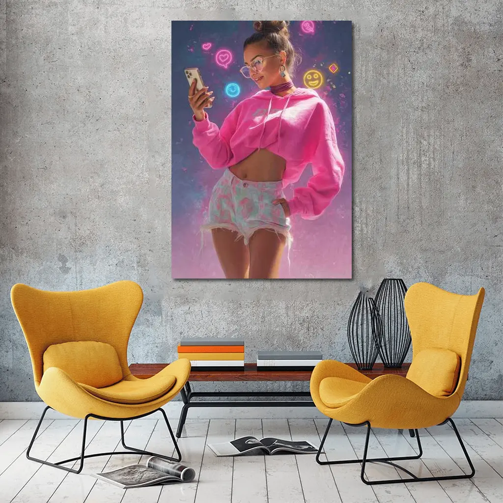 Trendy Girl Neon Social Media Digital Art – Wall Art