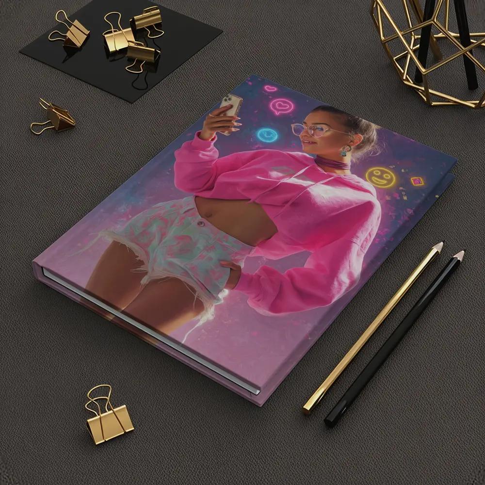 Trendy Girl Neon Social Media Digital Art – Notebooks