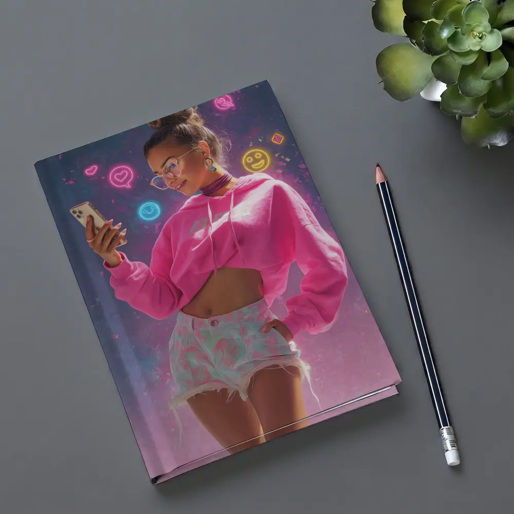 Trendy Girl Neon Social Media Digital Art – Notebooks